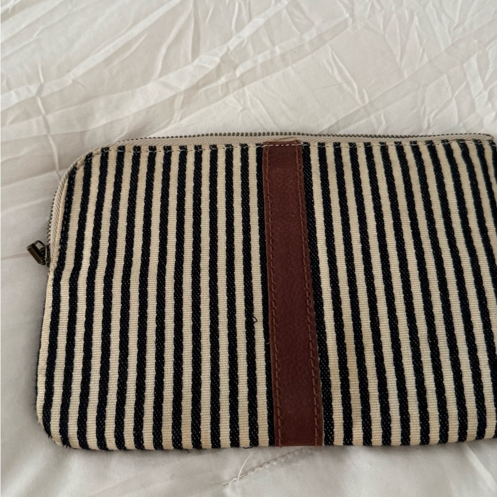 Madewell Black Striped Canvas Wallet with Brown Detail